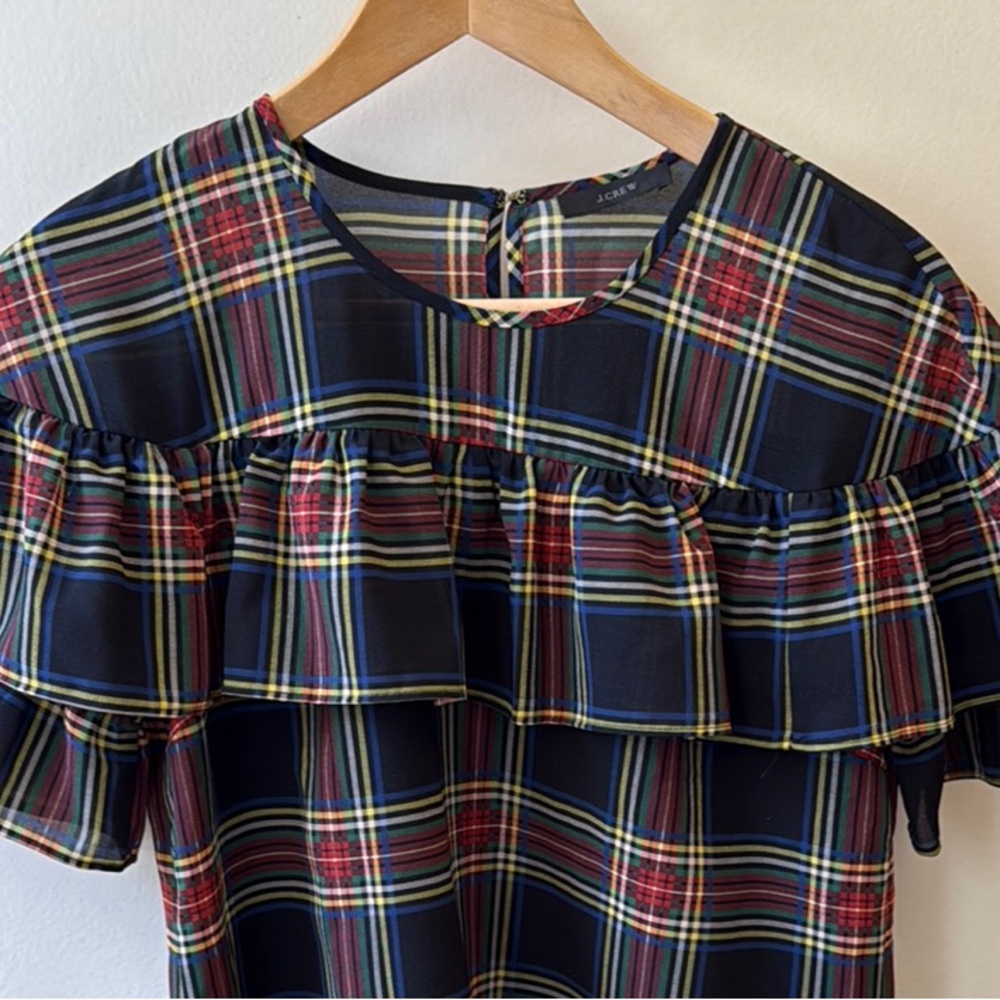 J. Crew Plaid Ruffle Blouse - Red, Yellow, Blue